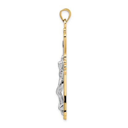 14k Two-tone Gold Polished Solid Fancy INRI Crucifix Pendant