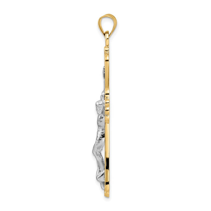 14k Two-tone Gold Polished Solid Fancy INRI Crucifix Pendant