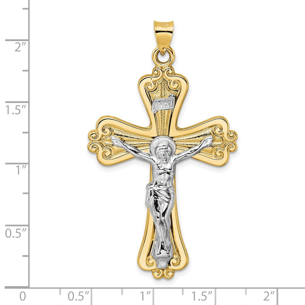 14k Two-tone Gold Polished Solid Fancy INRI Crucifix Pendant