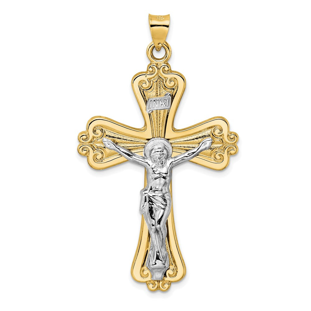 14k Two-tone Gold Polished Solid Fancy INRI Crucifix Pendant