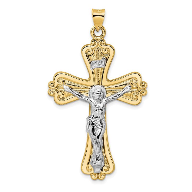 14k Two-tone Gold Polished Solid Fancy INRI Crucifix Pendant