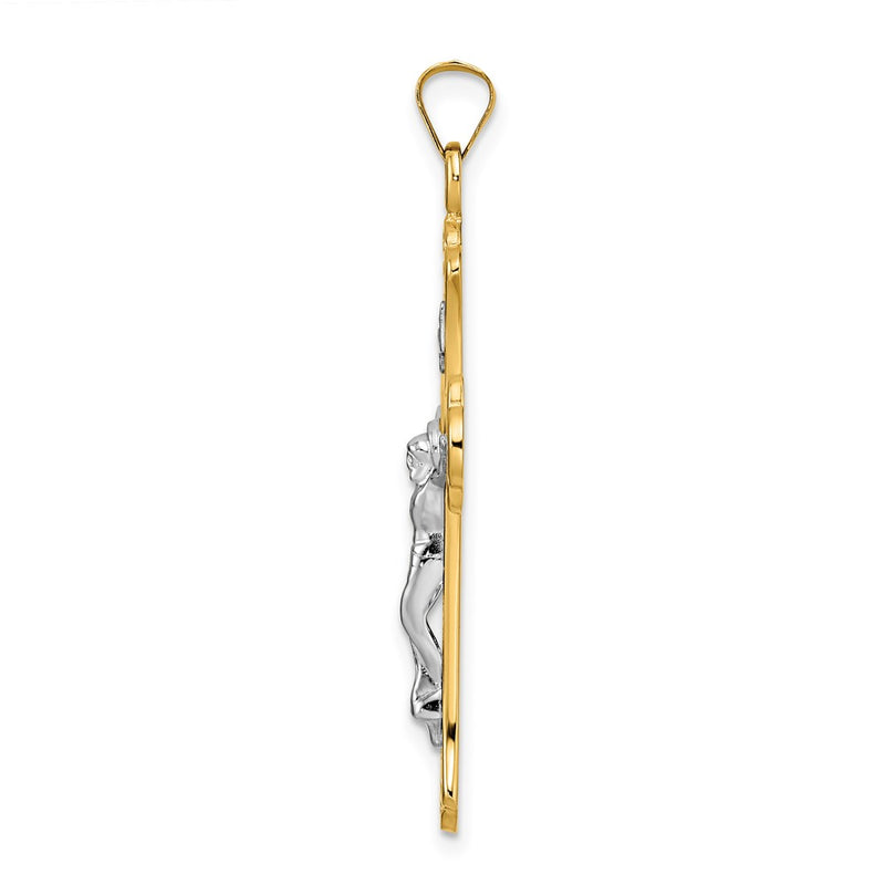 14k Two-tone Gold Polished Solid INRI Fleur de Lis Crucifix Pendant