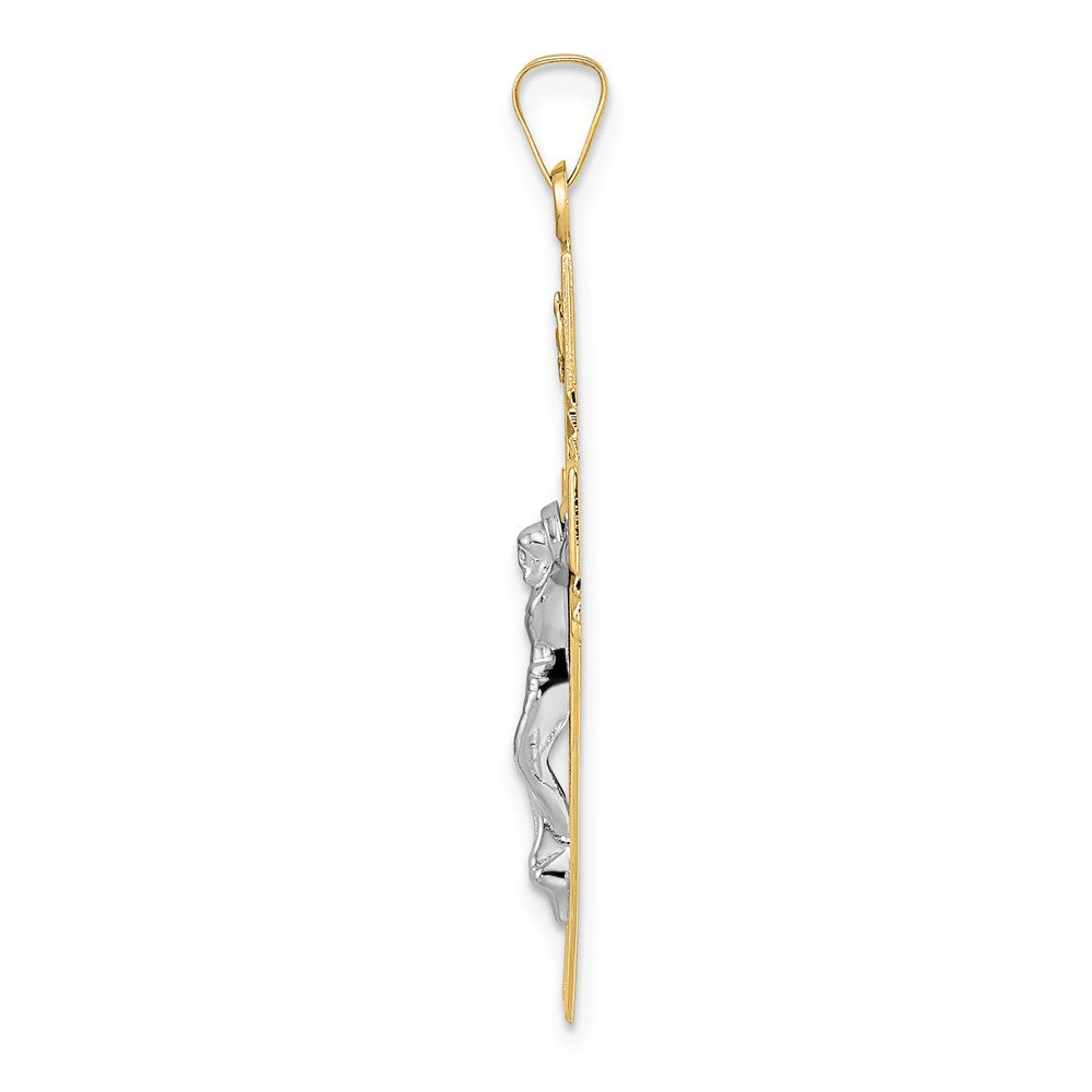 14k Two-tone Gold Polished Solid Celtic INRI Crucifix Pendant
