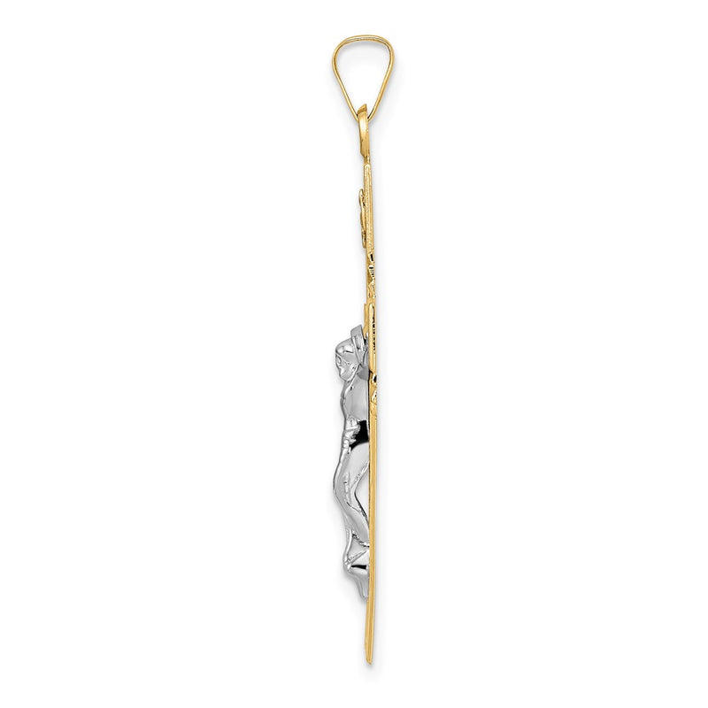 14k Two-tone Gold Polished Solid Celtic INRI Crucifix Pendant