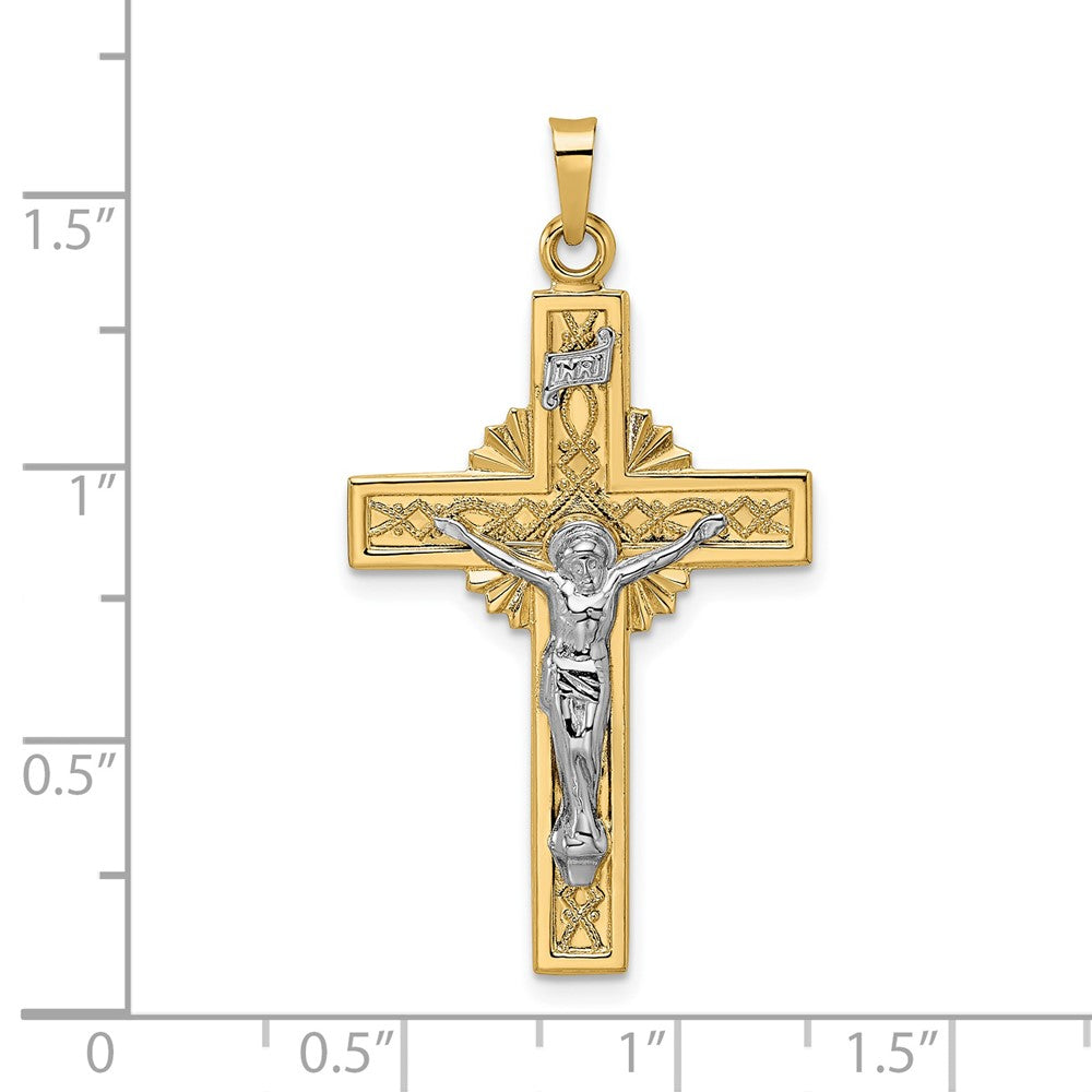 14k Two-tone Gold Polished Solid Celtic INRI Crucifix Pendant