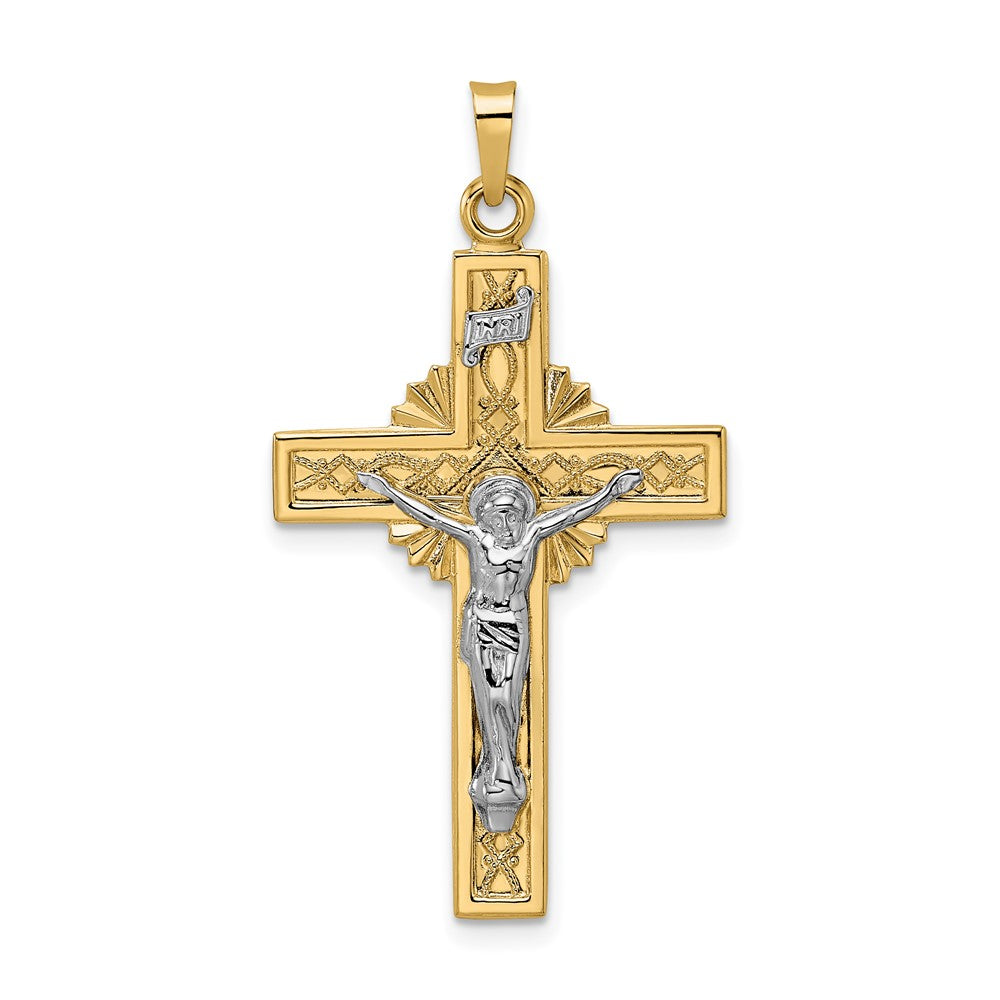 14k Two-tone Gold Polished Solid Celtic INRI Crucifix Pendant