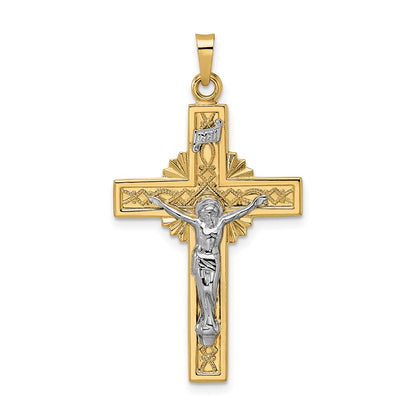 14k Two-tone Gold Polished Solid Celtic INRI Crucifix Pendant
