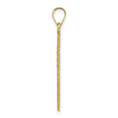 14k Yellow Gold Polished Wood Texture Solid Cross Pendant