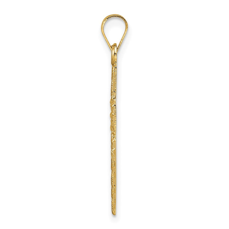 14k Yellow Gold Polished Wood Texture Solid Cross Pendant