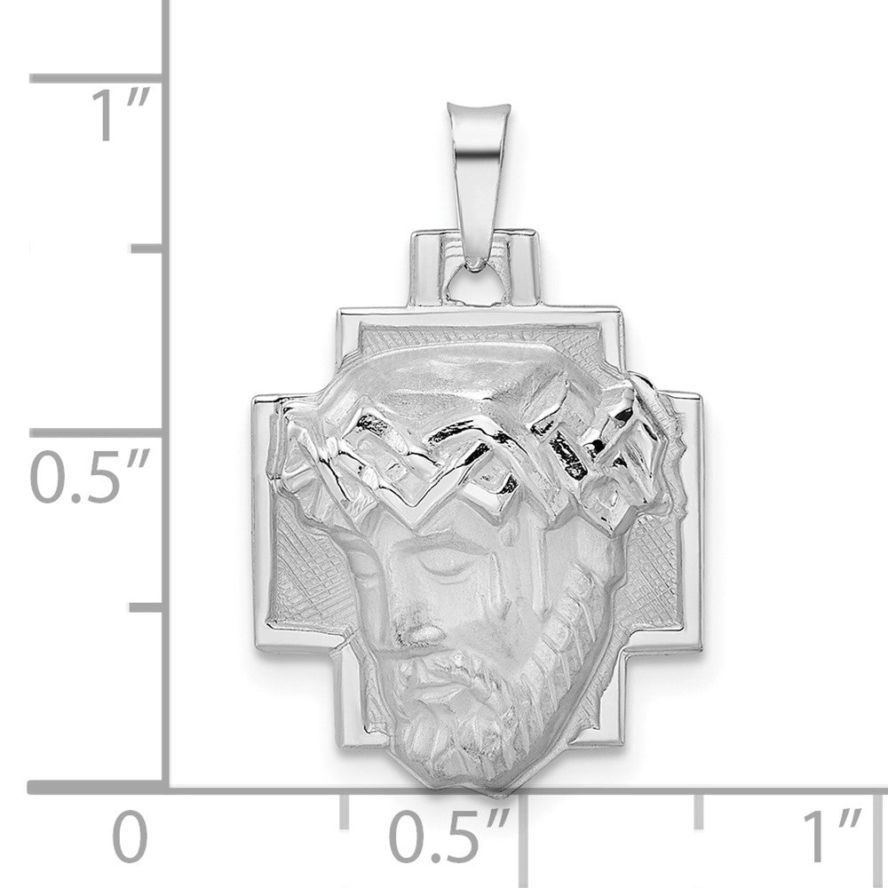 14k White Gold Polished and Satin Solid Jesus Head Pendant