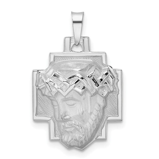 14k White Gold Polished and Satin Solid Jesus Head Pendant