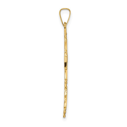 14k Yellow Gold Polished Solid Floral Center Cross Pendant