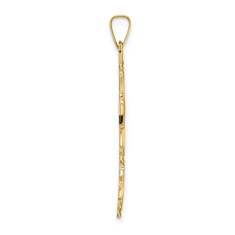 14k Yellow Gold Polished Solid Floral Center Cross Pendant
