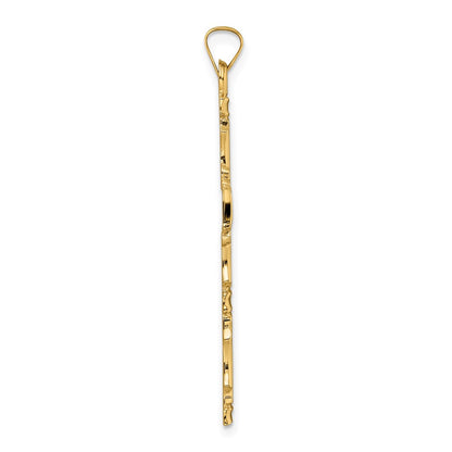 14k Yellow Gold Polished Solid Fancy Design Cross Pendant