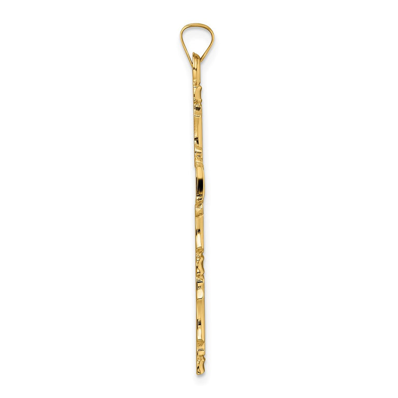 14k Yellow Gold Polished Solid Fancy Design Cross Pendant