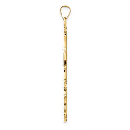 14k Yellow Gold Polished Solid Fancy Design Cross Pendant