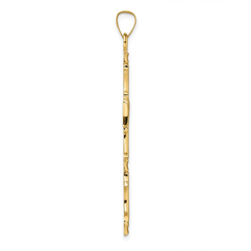 14k Yellow Gold Polished Solid Fancy Design Cross Pendant