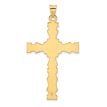 14k Yellow Gold Polished Solid Fancy Design Cross Pendant
