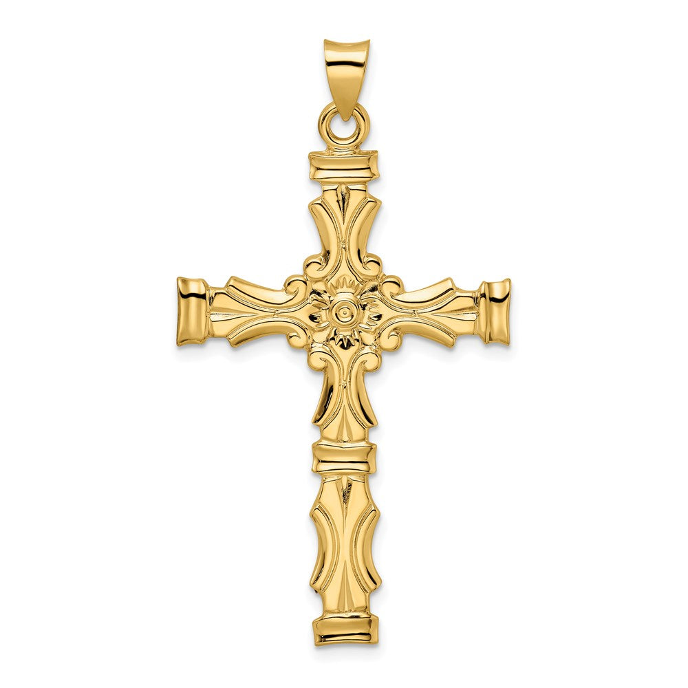 14k Yellow Gold Polished Solid Fancy Design Cross Pendant