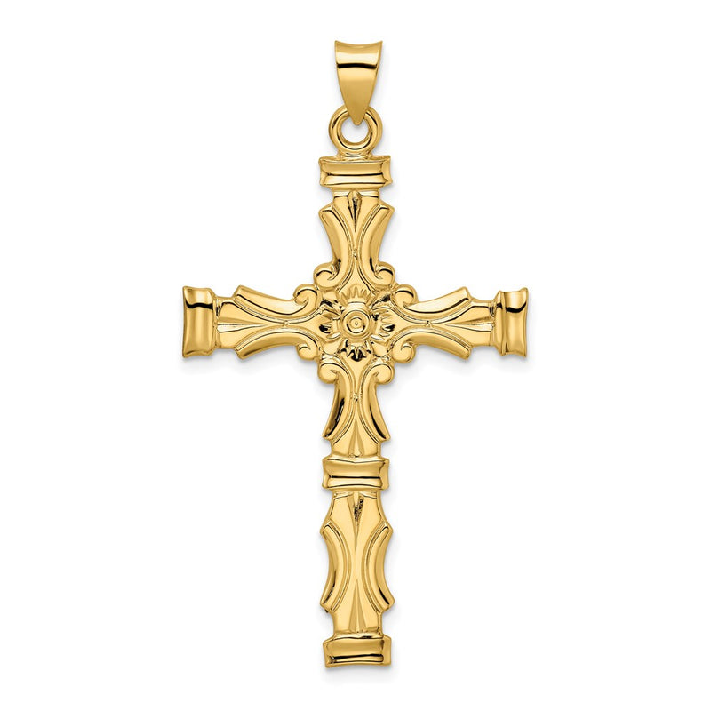 14k Yellow Gold Polished Solid Fancy Design Cross Pendant