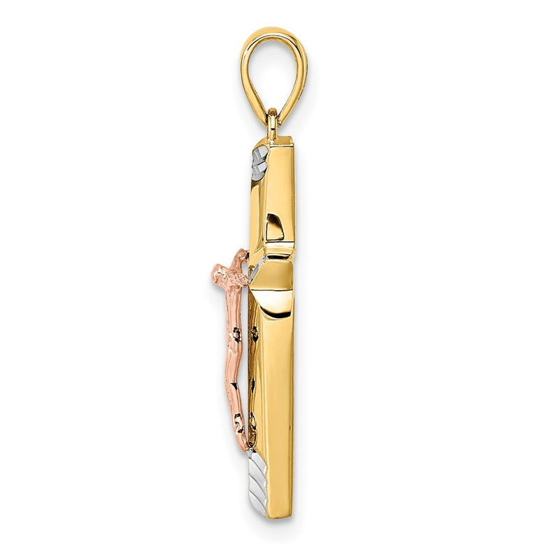 14k Yellow & Rhodium Gold Yellow and Rose Gold with White Rhodium D/C Crucifix Pendant