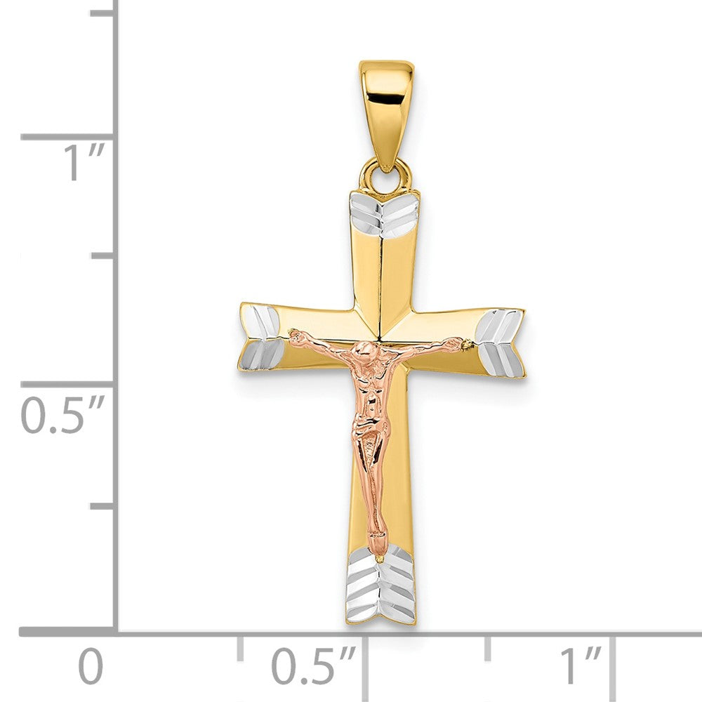 14k Yellow & Rhodium Gold Yellow and Rose Gold with White Rhodium D/C Crucifix Pendant