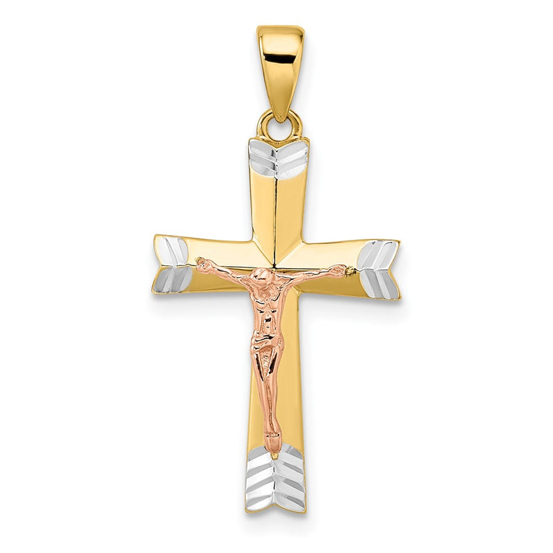14k Yellow & Rhodium Gold Yellow and Rose Gold with White Rhodium D/C Crucifix Pendant