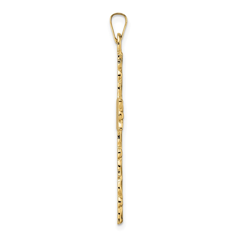 14k Yellow Gold Polished and Textured Floral Solid Cross Pendant