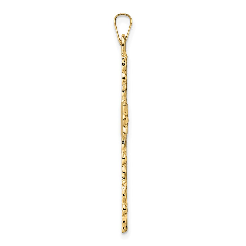 14k Yellow Gold Polished and Textured Floral Solid Cross Pendant