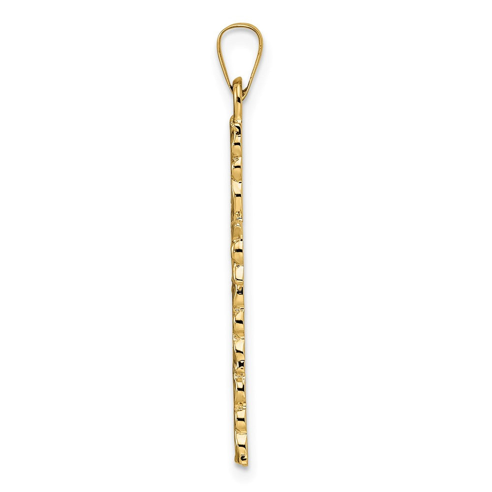 14k Yellow Gold Polished and Textured Solid Floral Cross Pendant