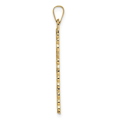 14k Yellow Gold Polished and Textured Solid Floral Cross Pendant