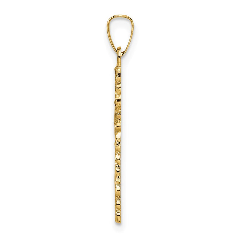 14k Yellow Gold Polished and Textured Solid Floral Cross Pendant