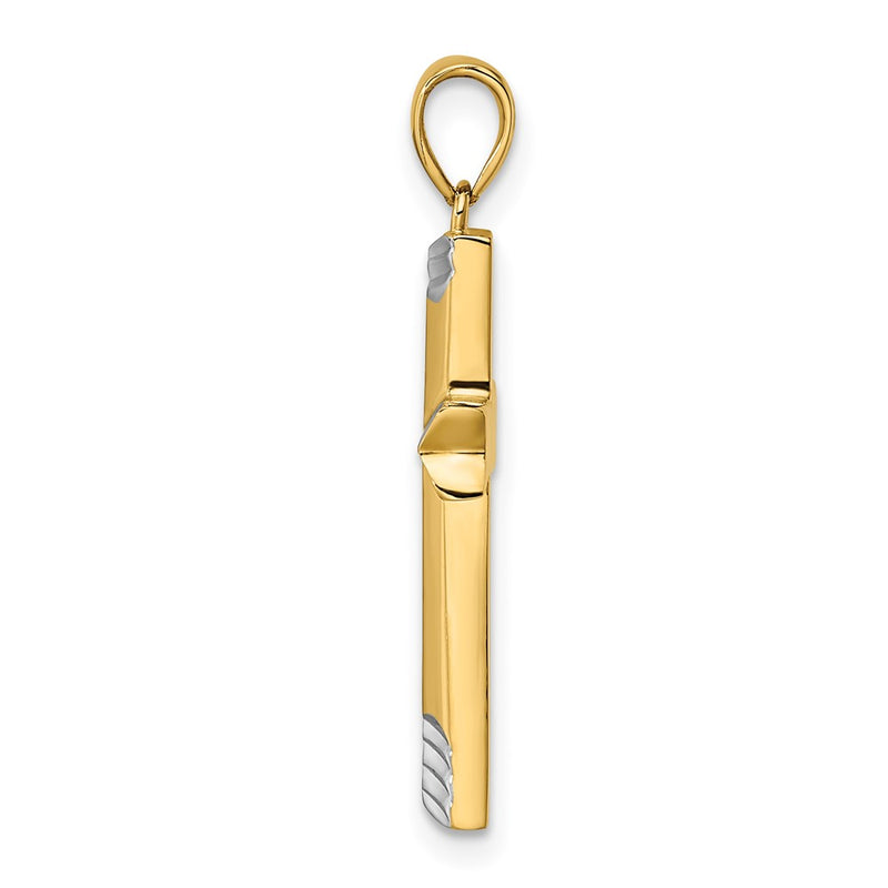 14k Yellow & Rhodium Gold and White Rhodium Polished D/C Cross Pendant