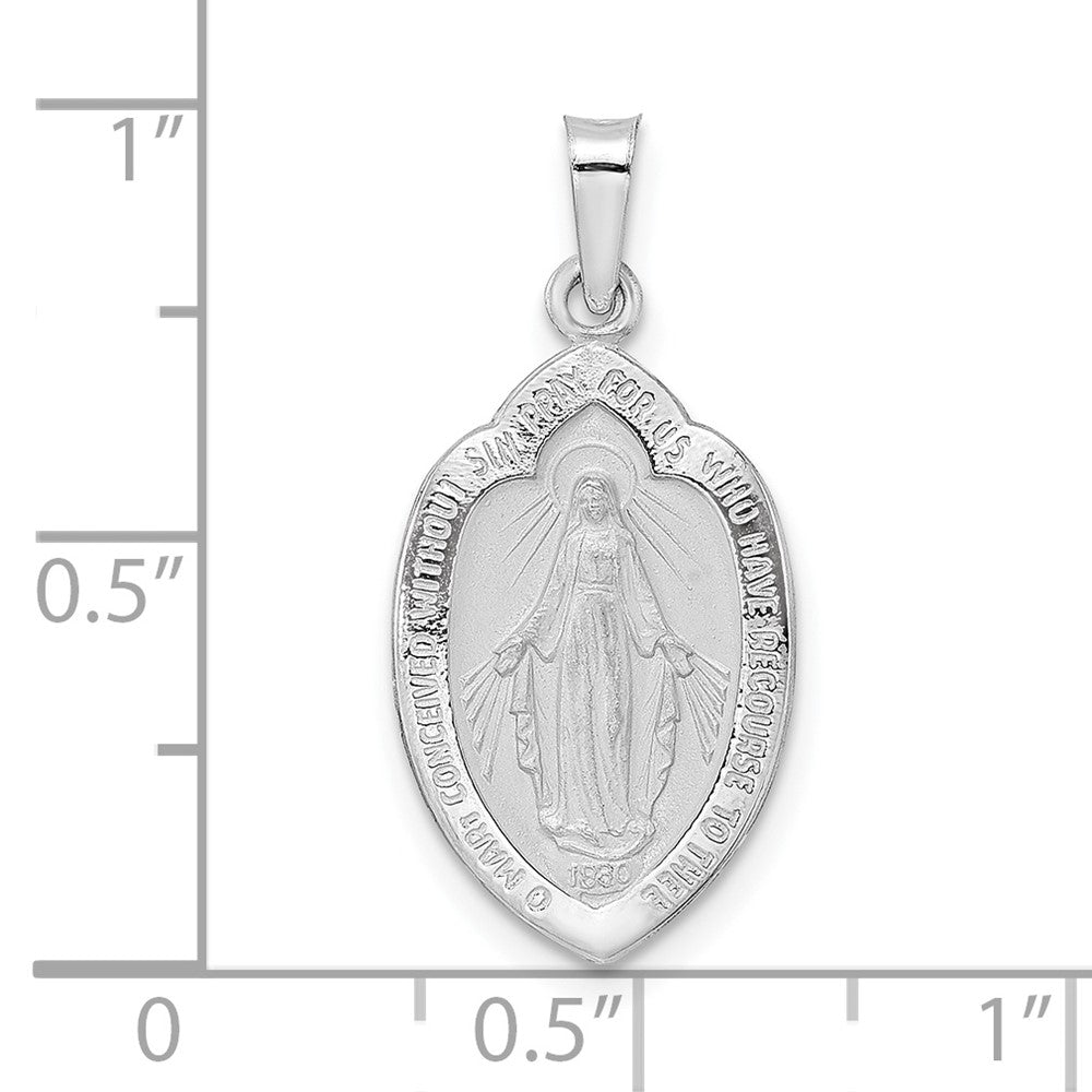 14k White Gold Polished and Satin Solid Miraculous Medal Pendant