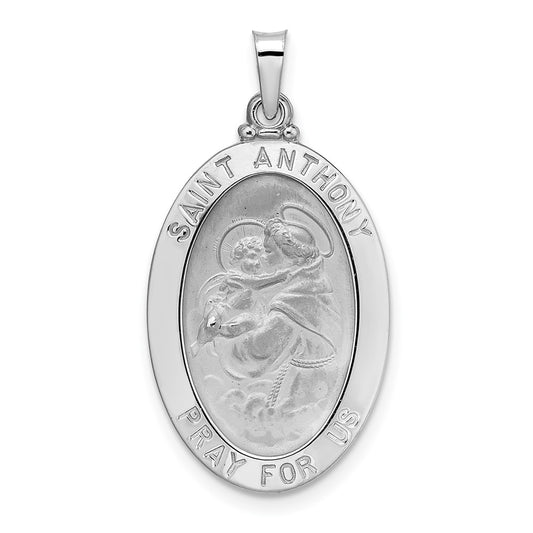 14k White Gold Polished Solid Oval St Anthony Medal Pendant