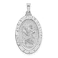 14k White Gold Polished Oval Solid Saint Christopher Medal Pendant