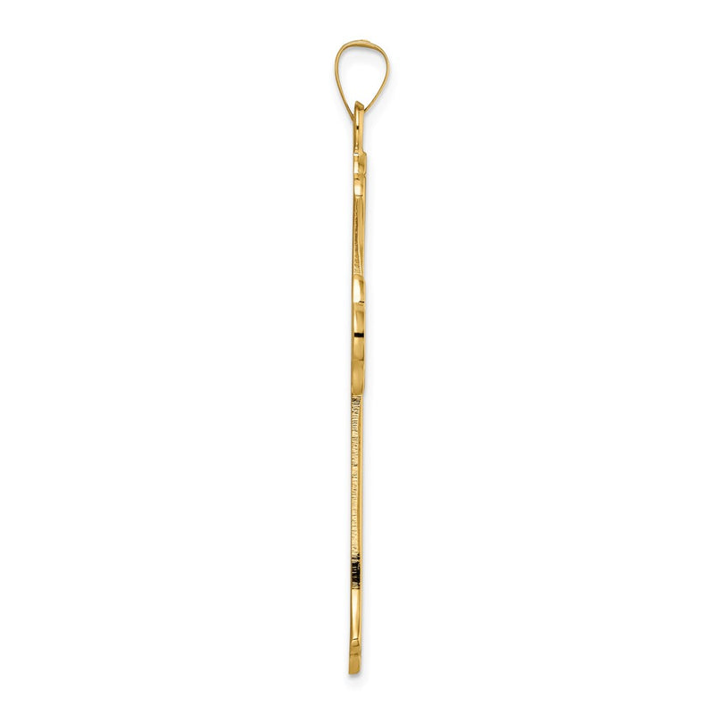 14k Yellow Gold Polished and Textured Solid Fleur de Lis Cross Pendant