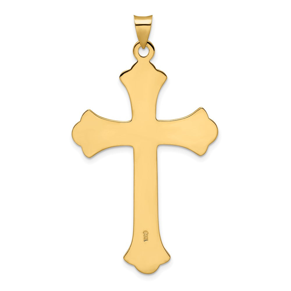 14k Yellow Gold Polished and Textured Solid Fleur de Lis Cross Pendant
