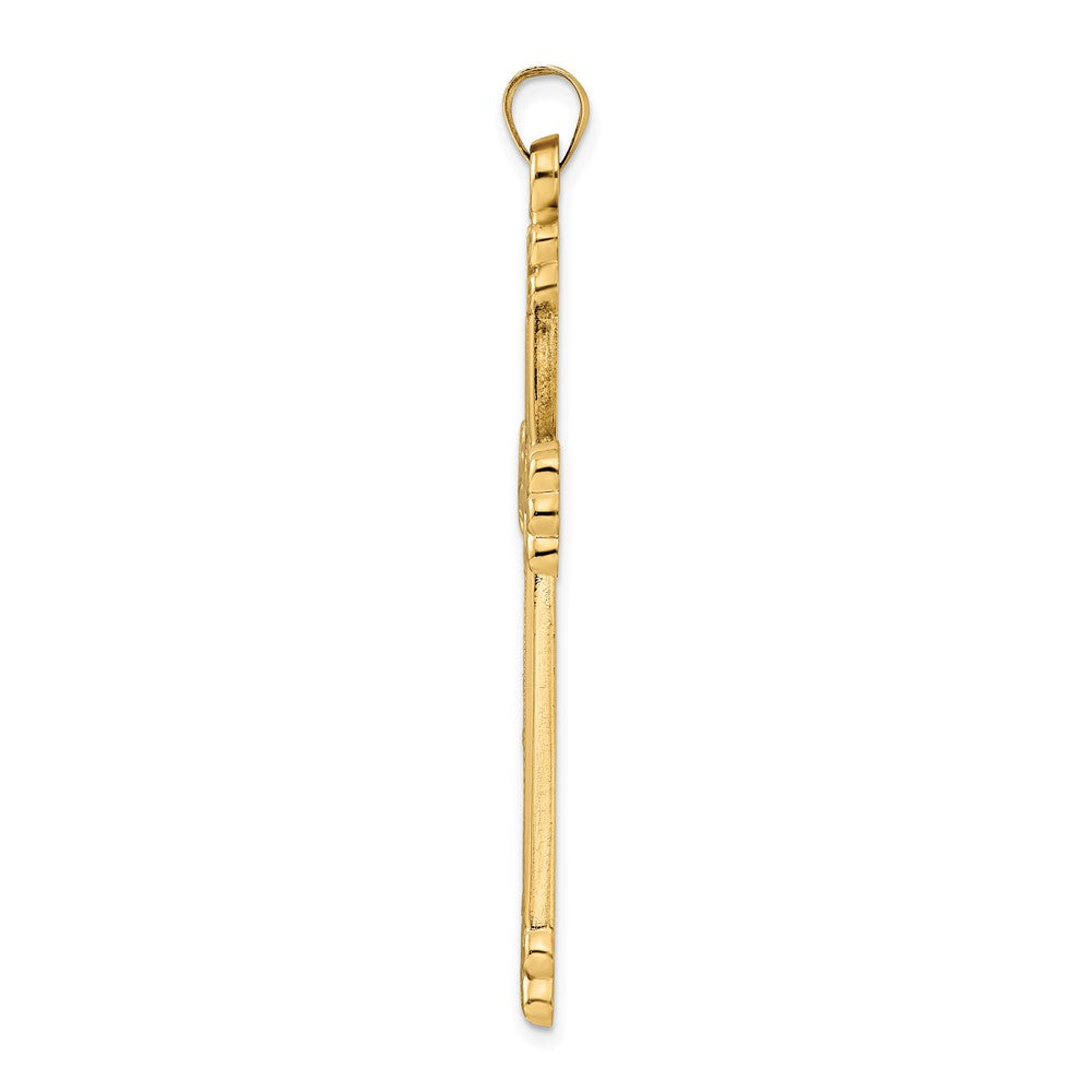14k Yellow Gold Polished and Textured Solid Circle Center Cross Pendant