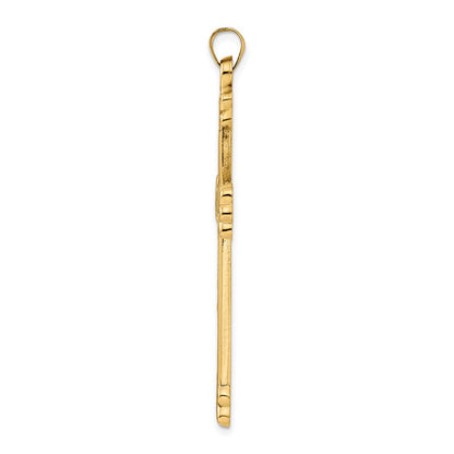 14k Yellow Gold Polished and Textured Solid Circle Center Cross Pendant