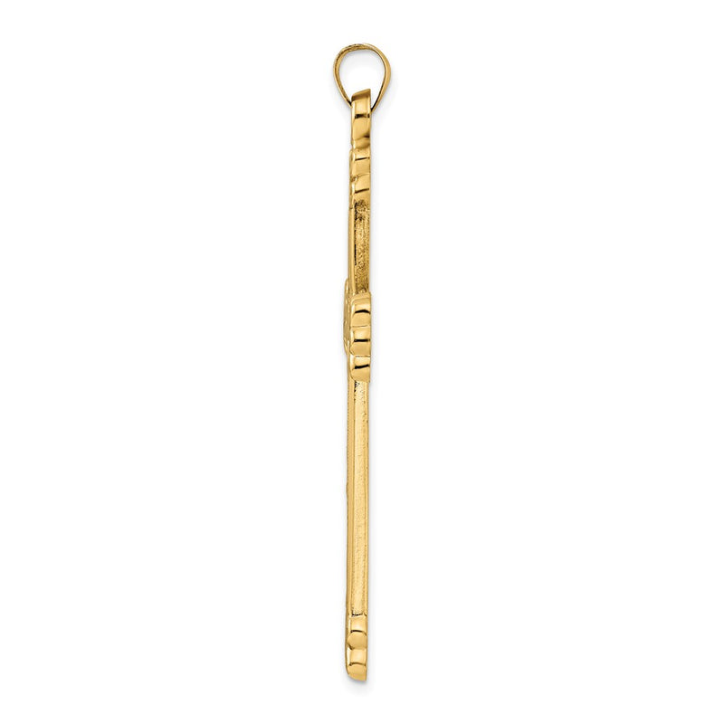 14k Yellow Gold Polished and Textured Solid Circle Center Cross Pendant