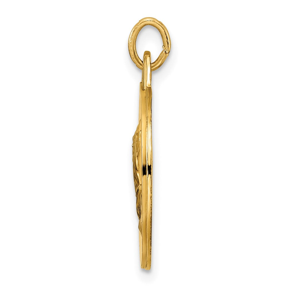 14k Yellow Gold Polished and Satin Solid Praying Hands Disc Pendant