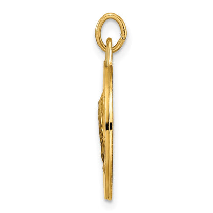 14k Yellow Gold Polished and Satin Solid Praying Hands Disc Pendant