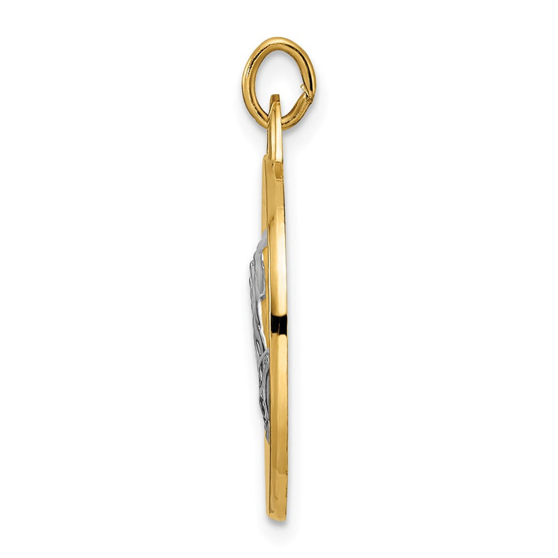 14k Yellow Gold Polished and Satin Solid Praying Hands Disc Pendant
