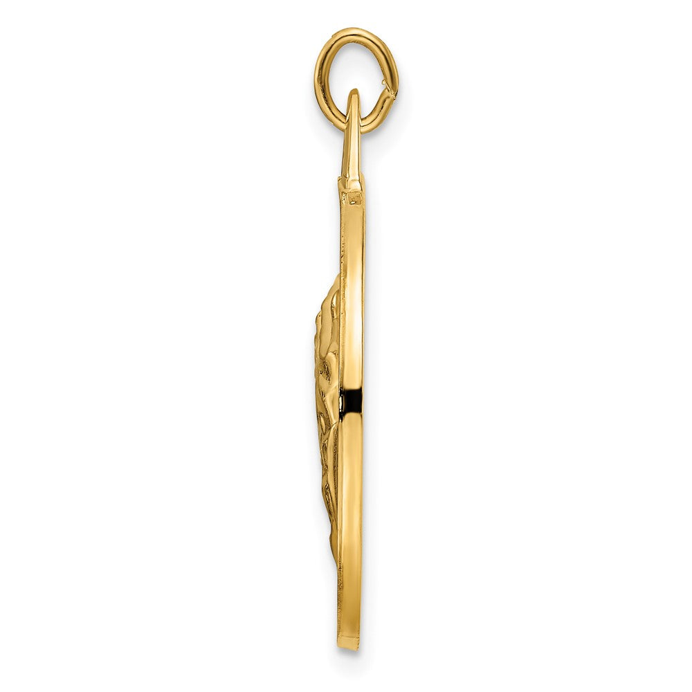 14k Yellow Gold Polished and Satin Solid Praying Hands Disc Pendant