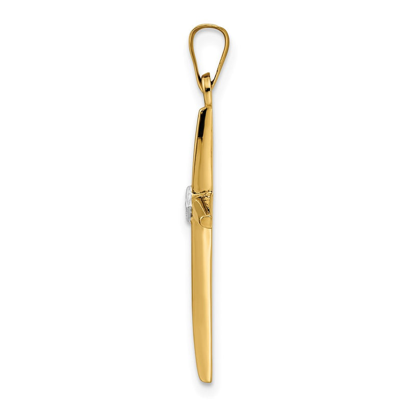 14k Two-tone Gold Polished Solid Diamond Shape Center Cross Pendant