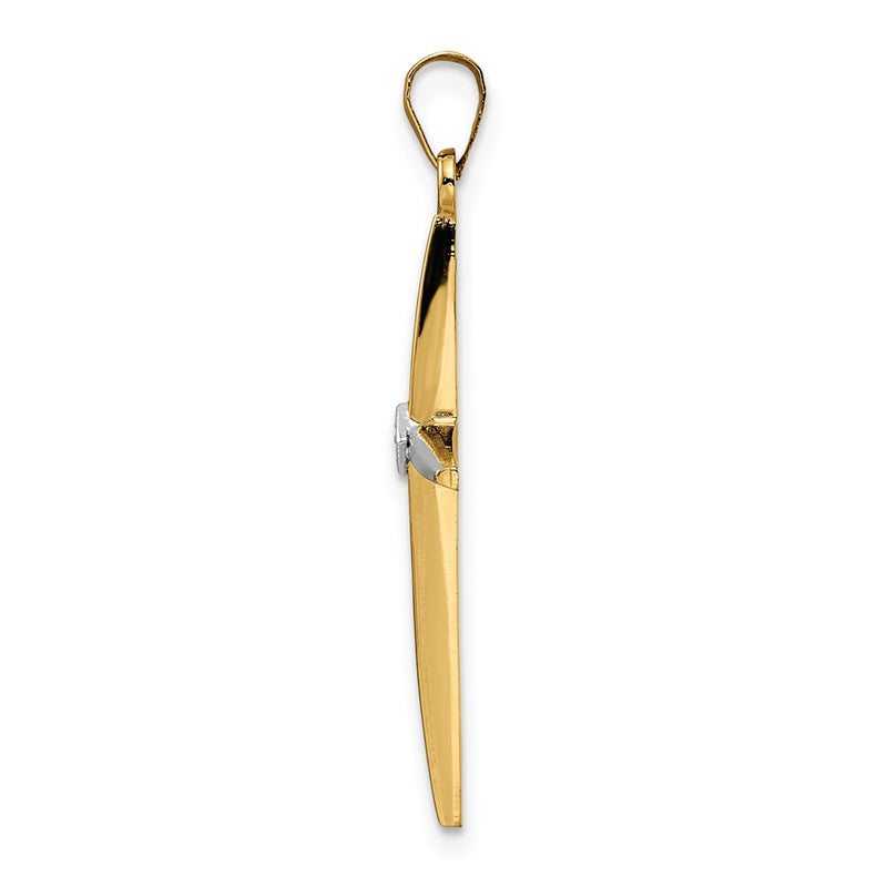 14k Two-tone Gold Polished Solid Diamond Shape Center Cross Pendant