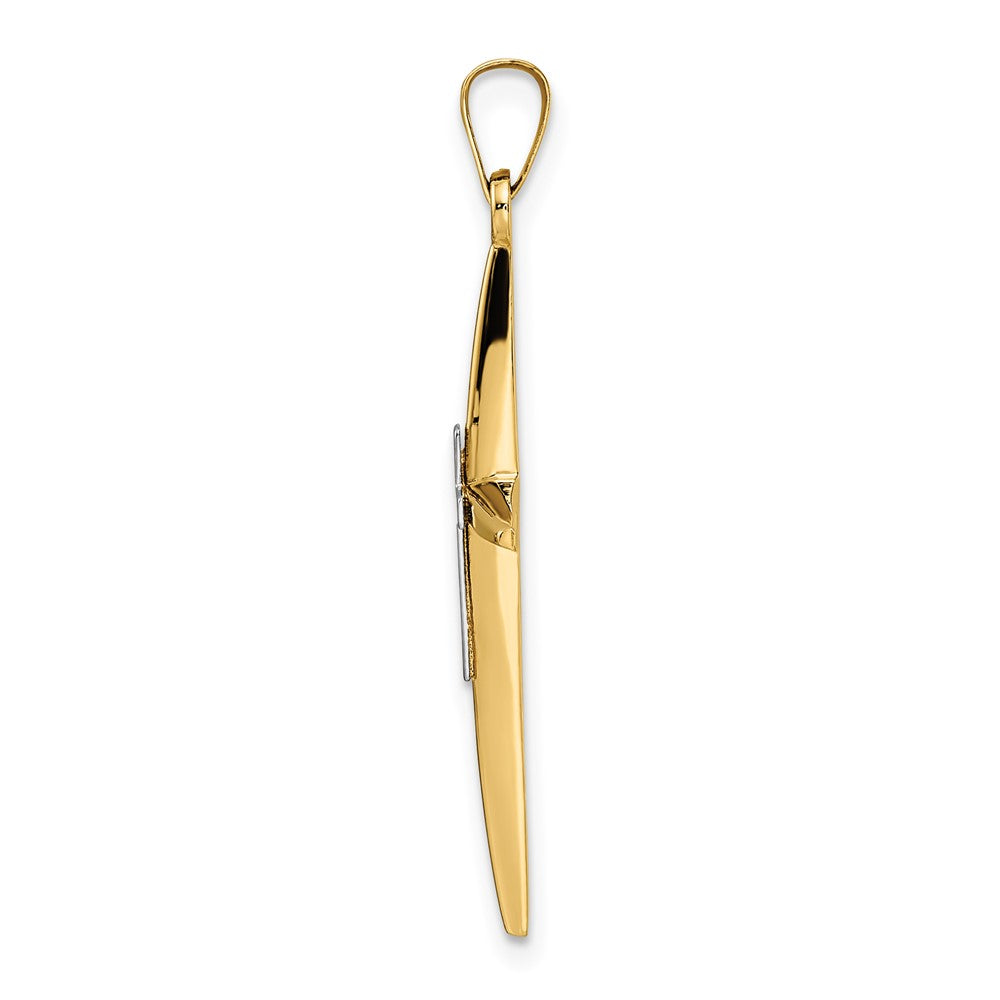 14k Two-tone Gold Polished Solid Double Cross Pendant