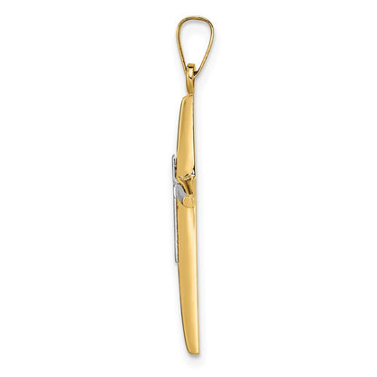 14k Two-tone Gold Polished Solid Double Cross Pendant