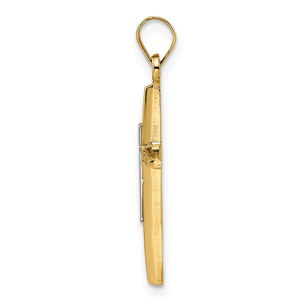14k Two-tone Gold Polished Solid Double Cross Pendant